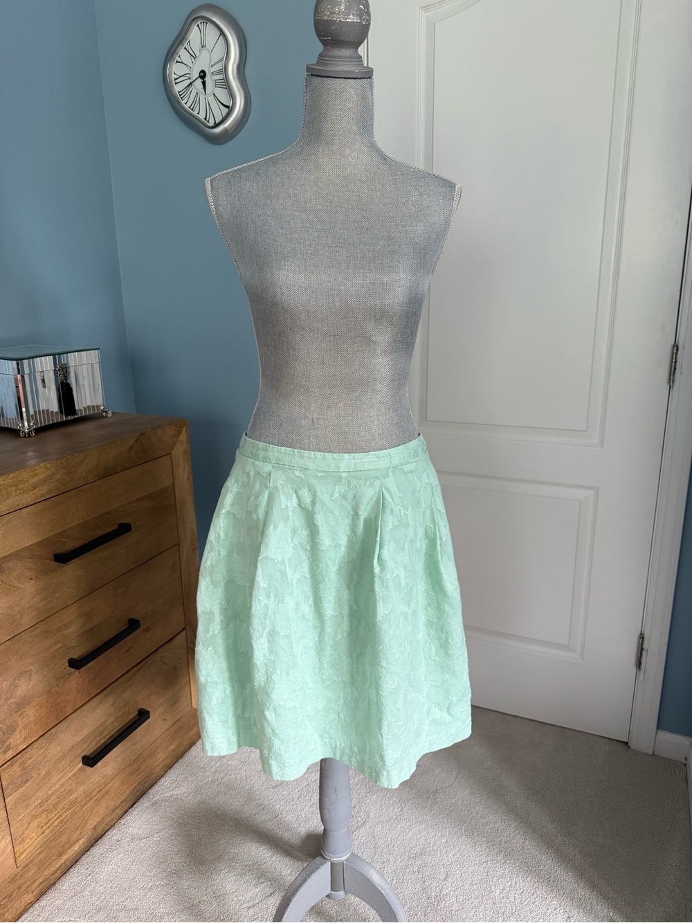 The Limited Mint Green Textured A-Line Lined Knee Length Skirt, sz XL